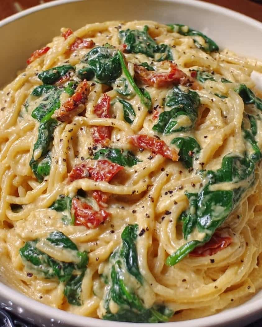 spaghetti spinach sun dried tomato cream 2