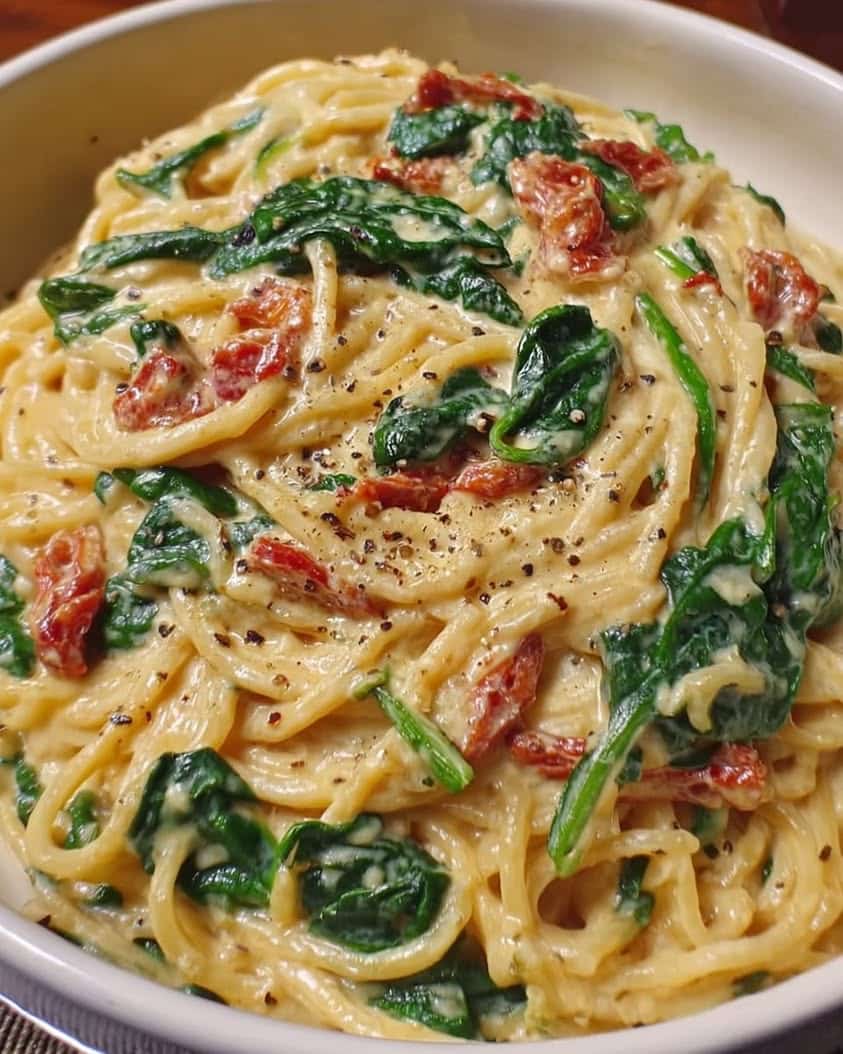 spaghetti spinach sun dried tomato cream
