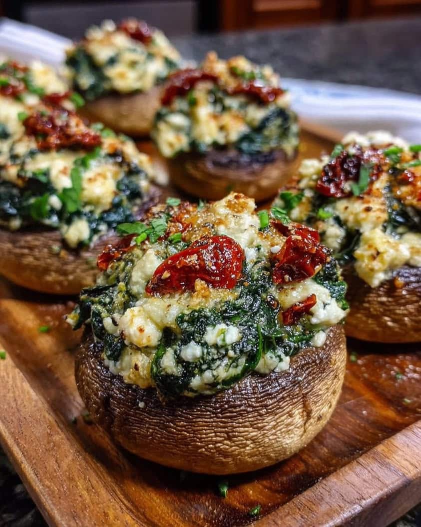 spinach feta sun dried tomato stuffed mushrooms