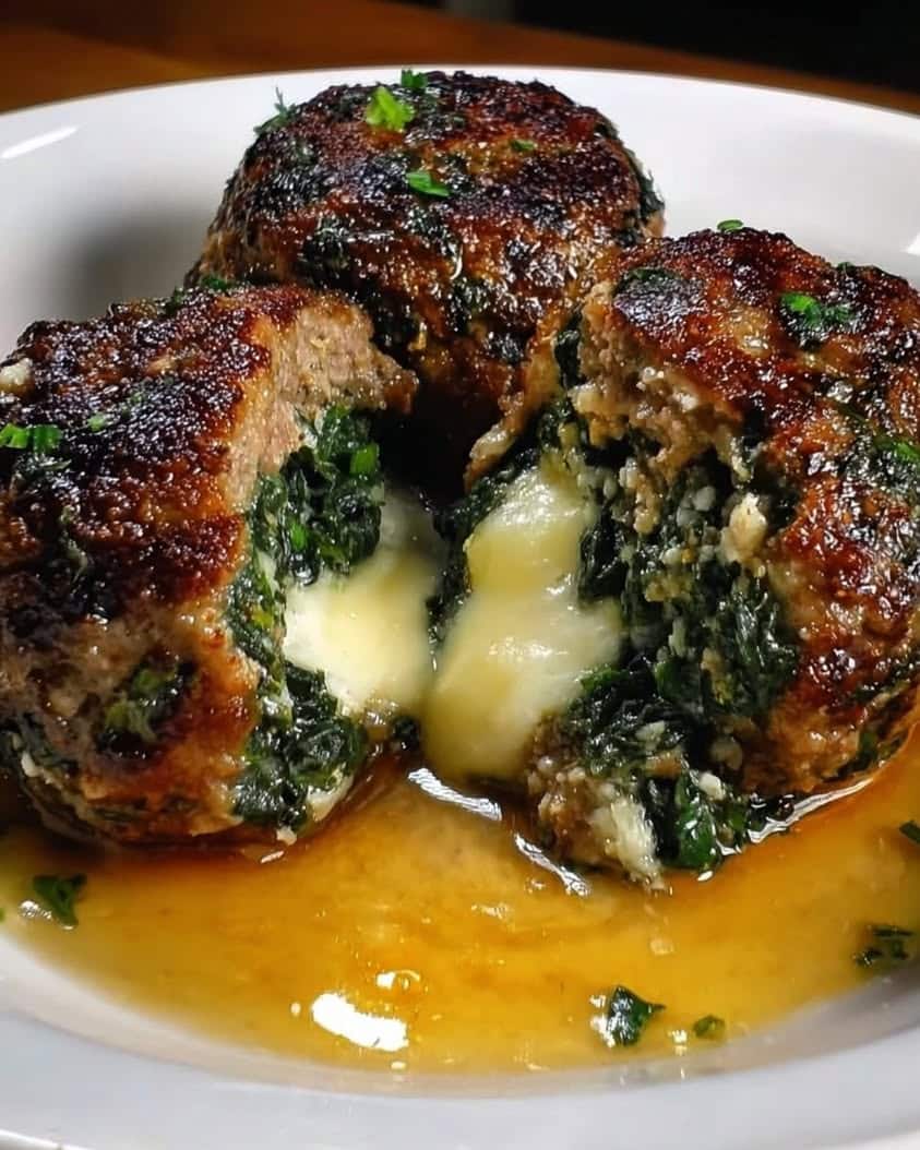 spinach garlic meatballs stuffed mozzarella 1