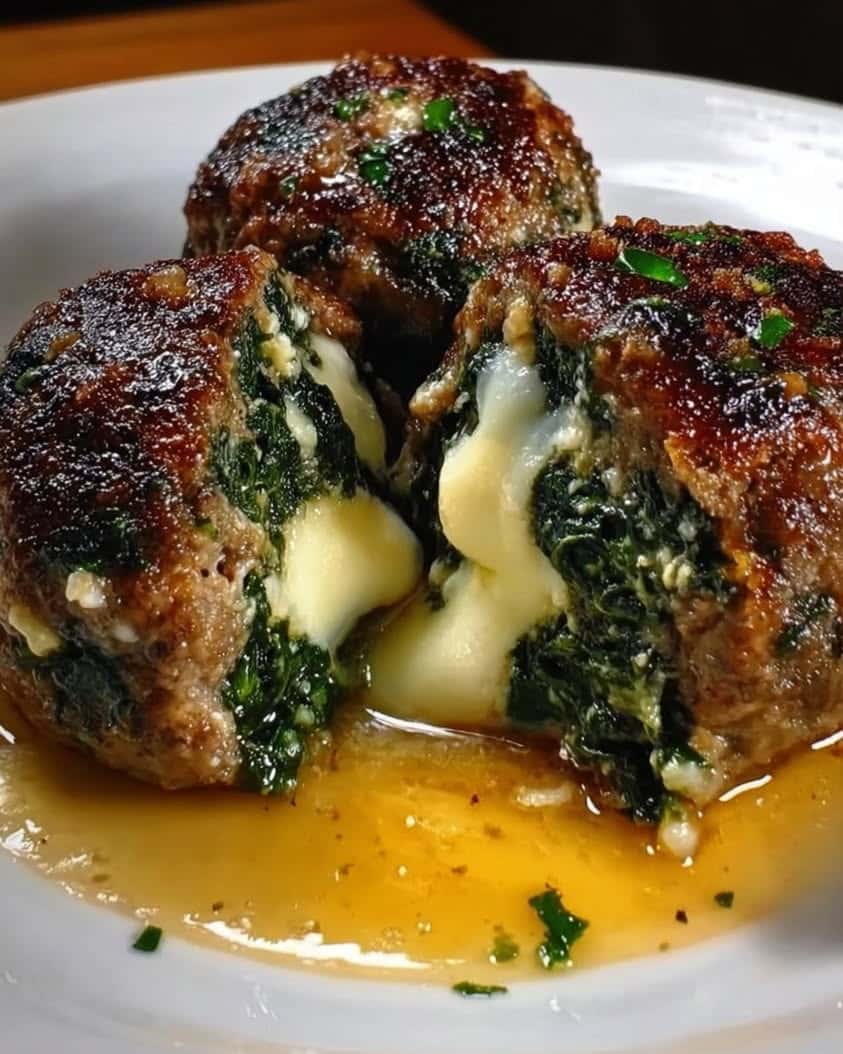 spinach garlic meatballs stuffed mozzarella