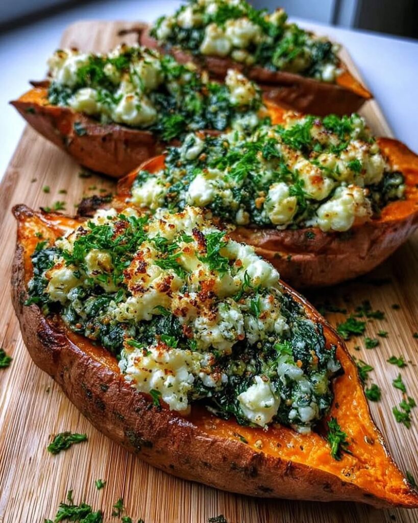 spinach ricotta stuffed sweet potatoes