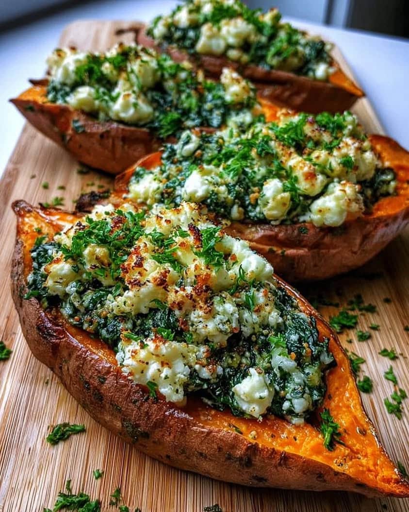 spinach ricotta stuffed sweet potatoes