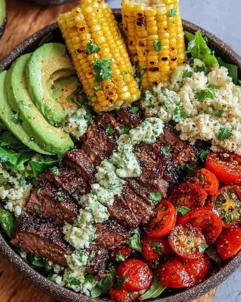 steak avocado roasted corn bowl 2