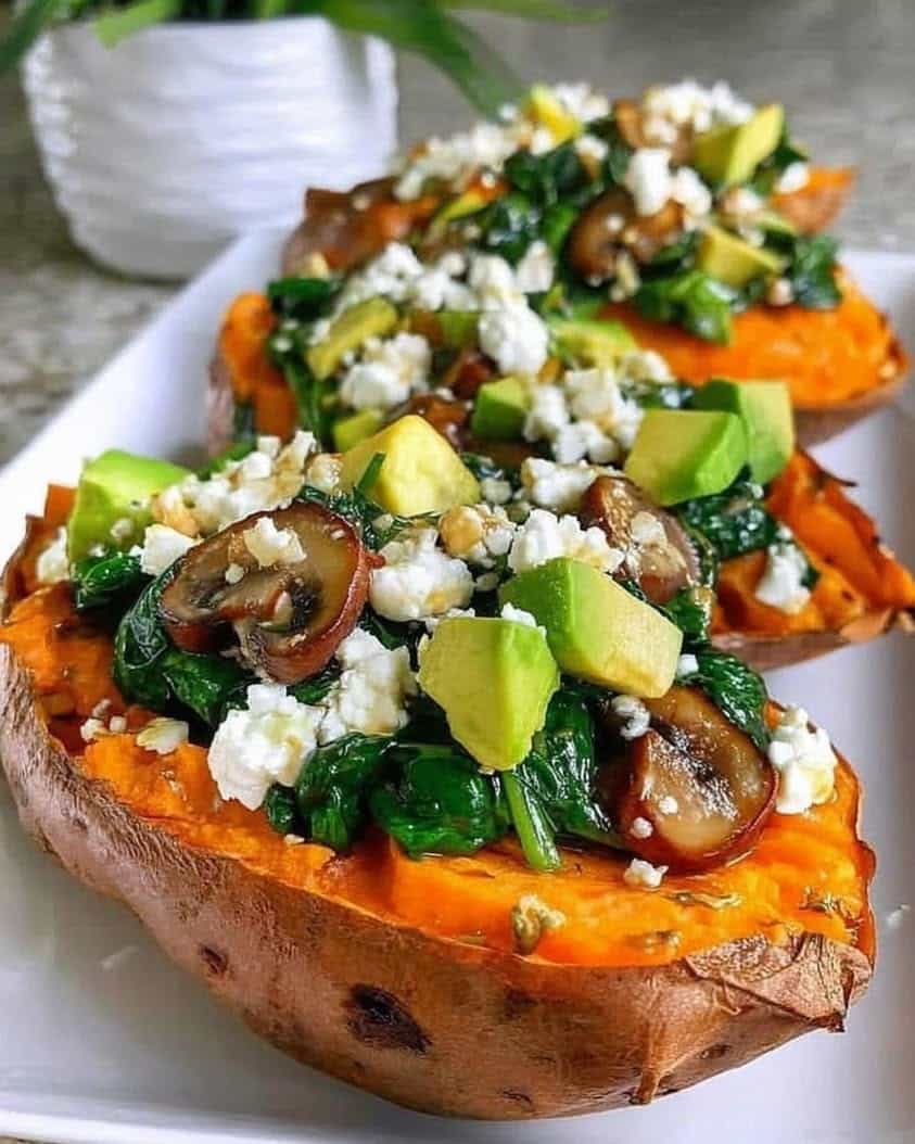 stuffed sweet potatoes spinach feta