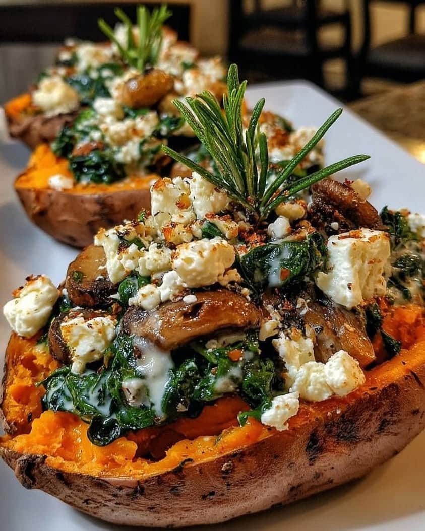 stuffed sweet potatoes spinach mushroom feta 1
