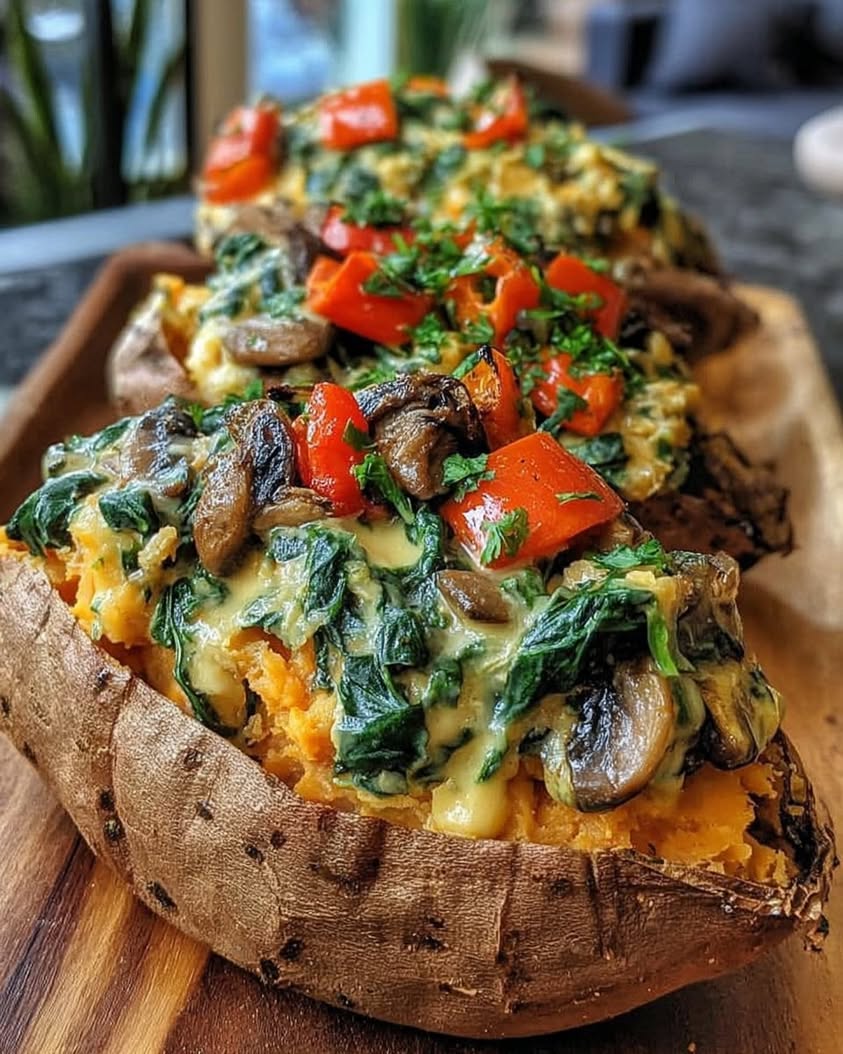 stuffed sweet potatoes spinach mushroom feta 2