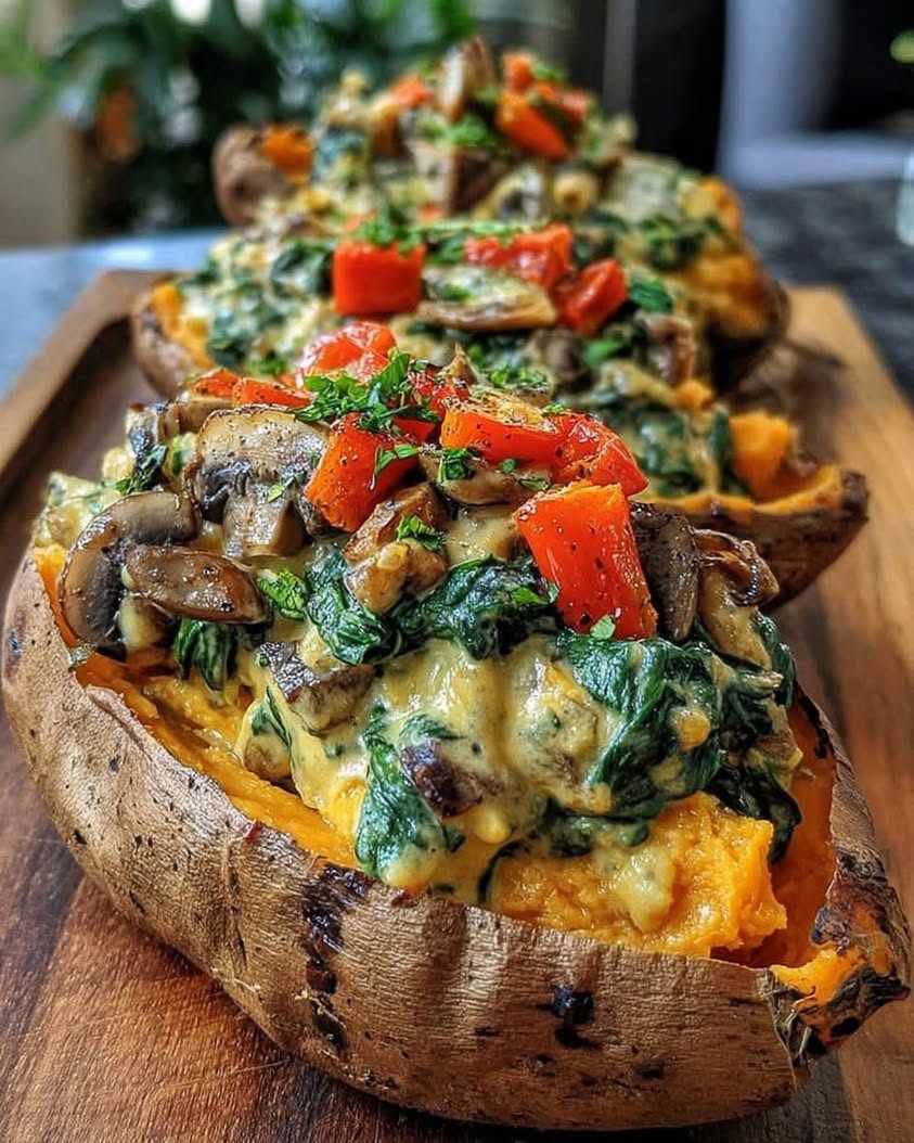 stuffed sweet potatoes spinach mushroom feta 4