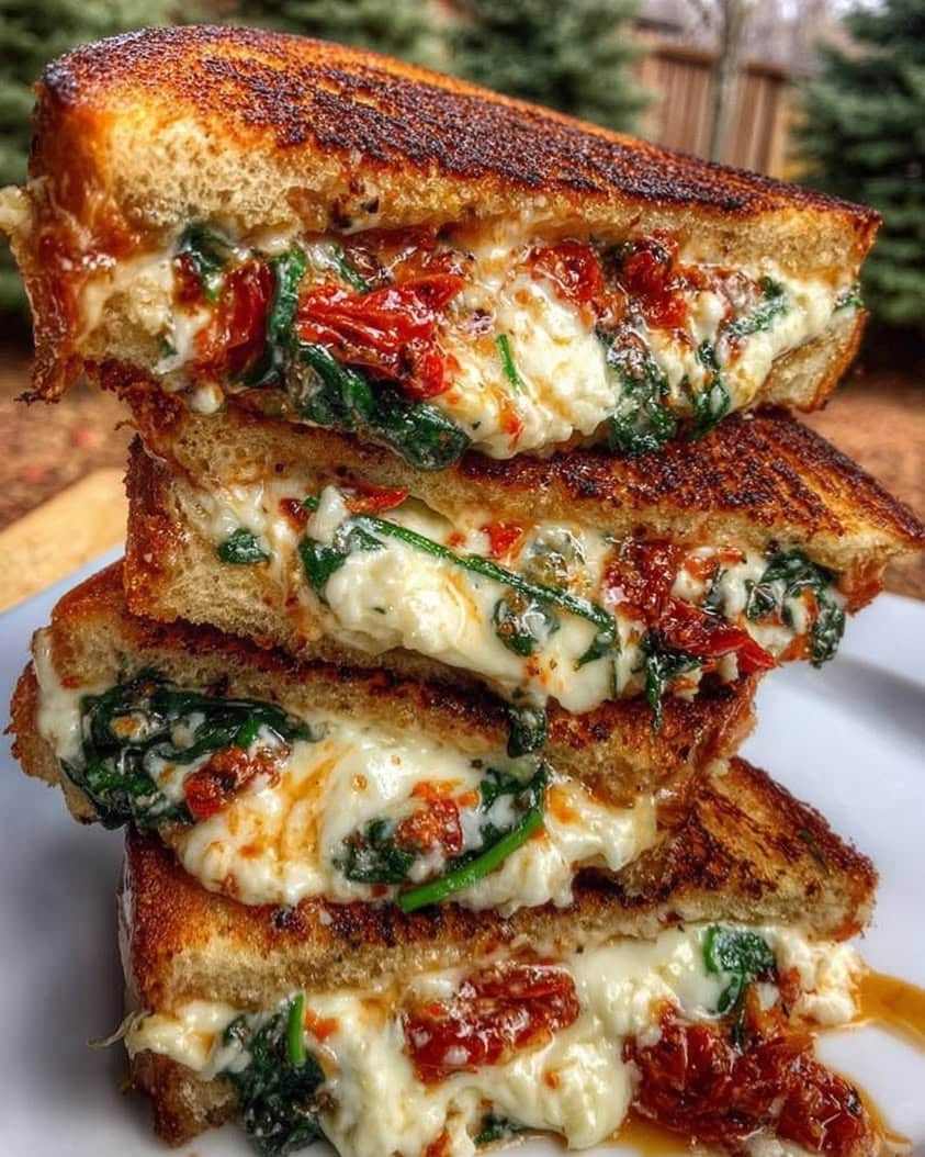 sun dried tomato spinach ricotta grilled cheese 1