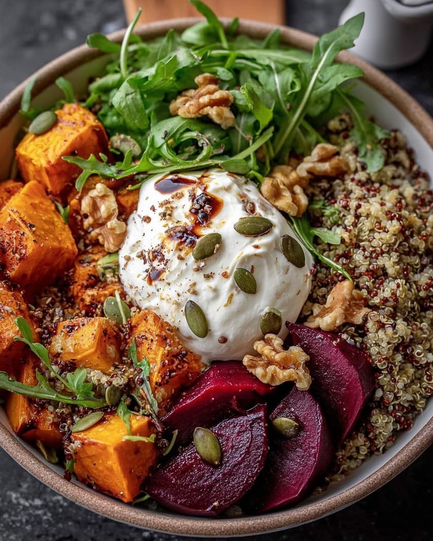 sweet potato beet burrata bowl 1