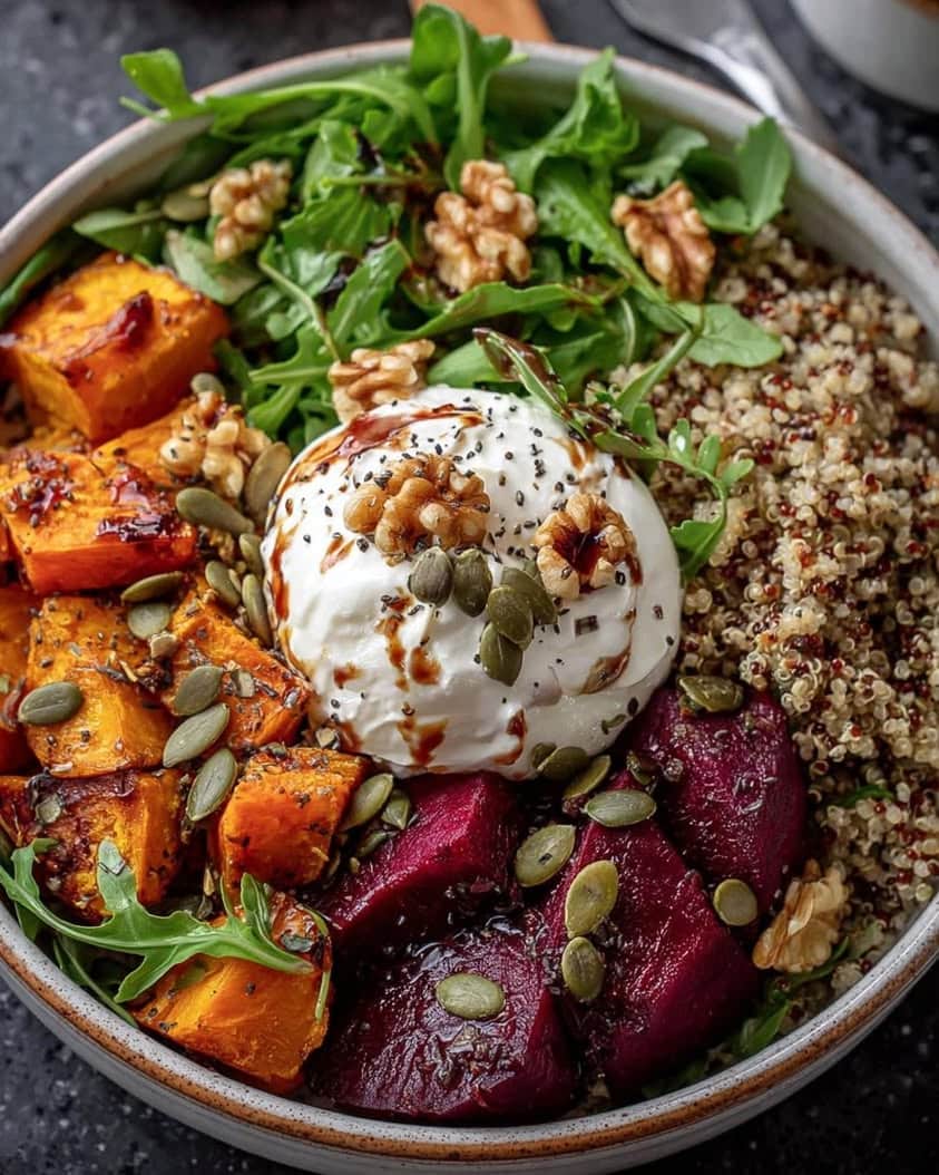 sweet potato beet burrata bowl
