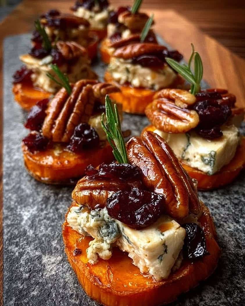 sweet potato rounds blue cheese pecans