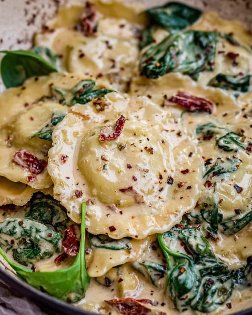 tuscan creamy ravioli spinach tomatoes