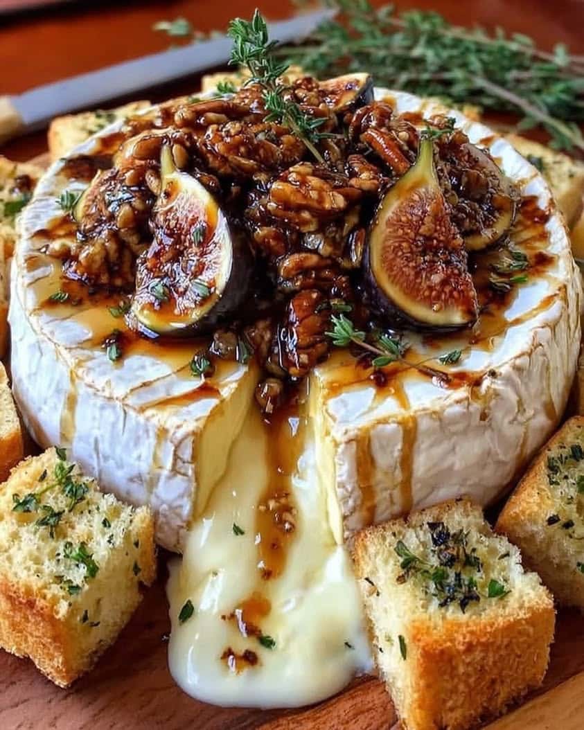 warm baked brie figs pecans