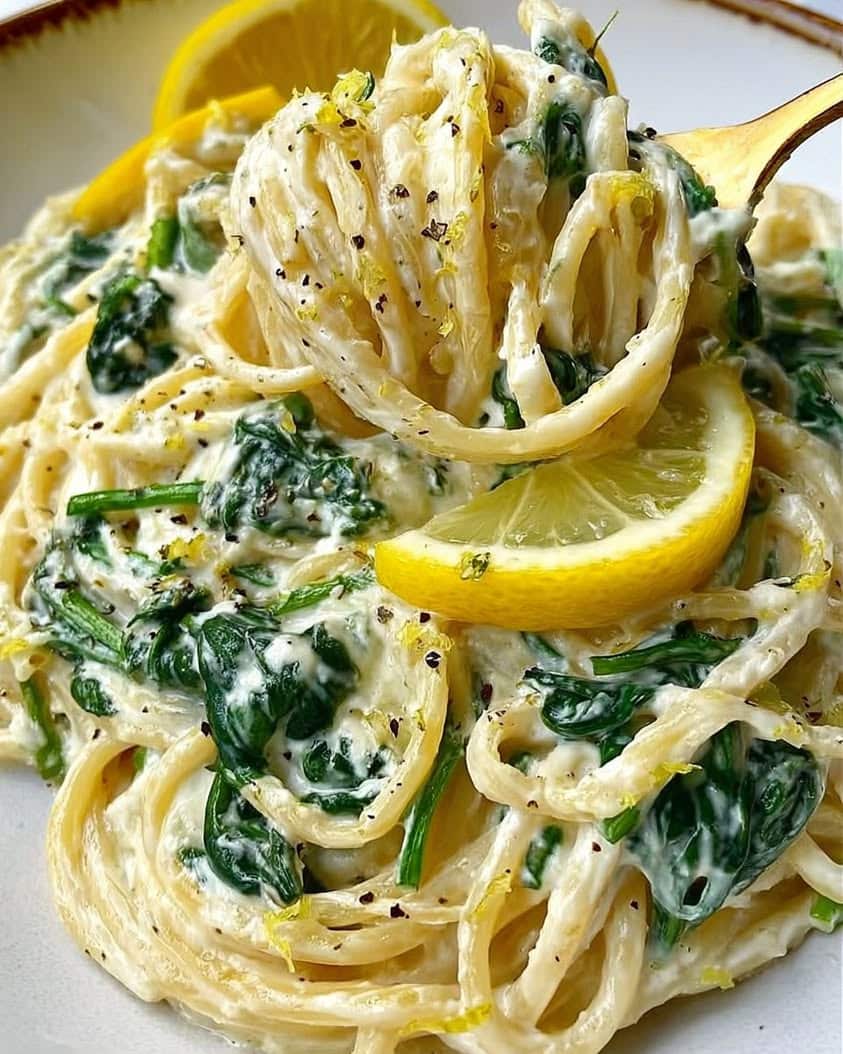 zesty lemon ricotta spinach pasta