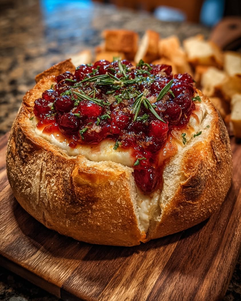 baked cranberry brie bread bowl