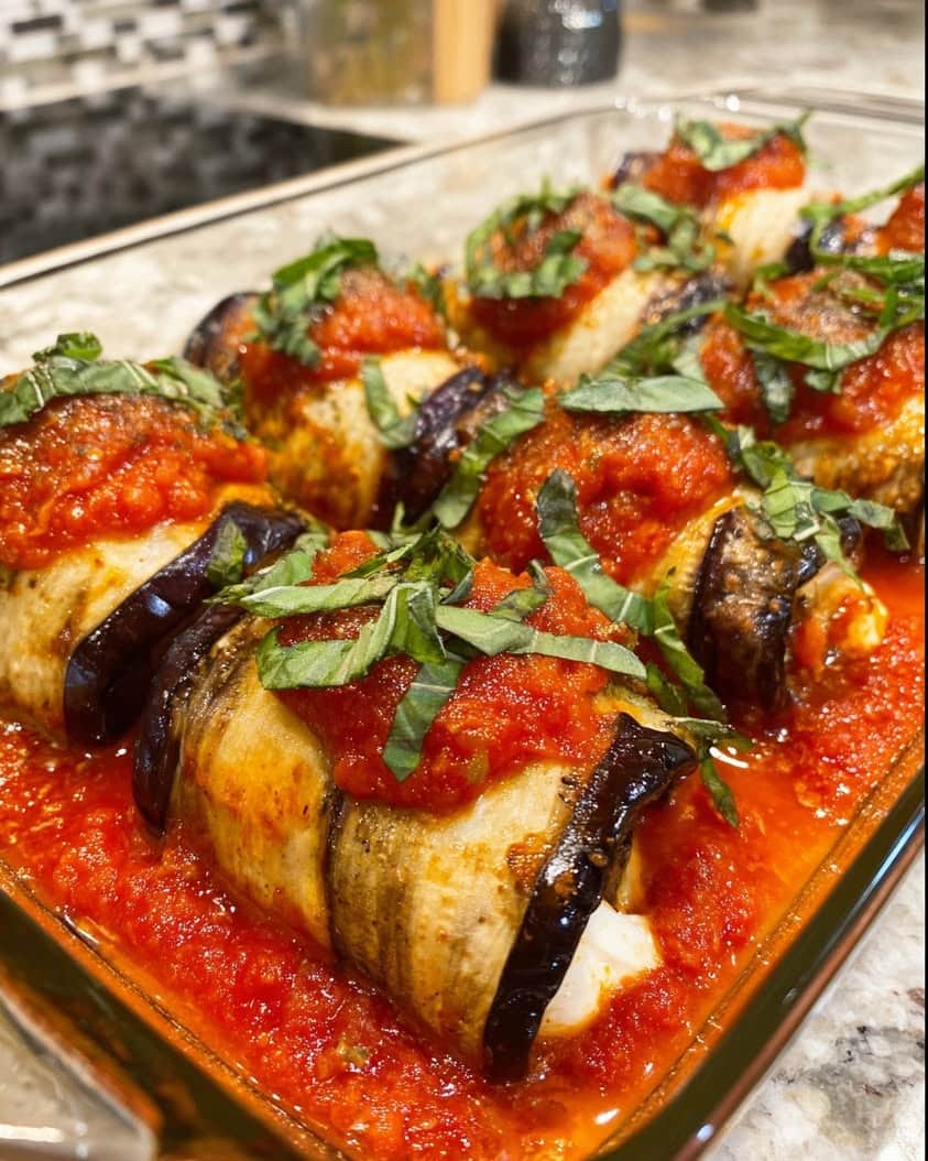baked eggplant rollatini ricotta mozzarella