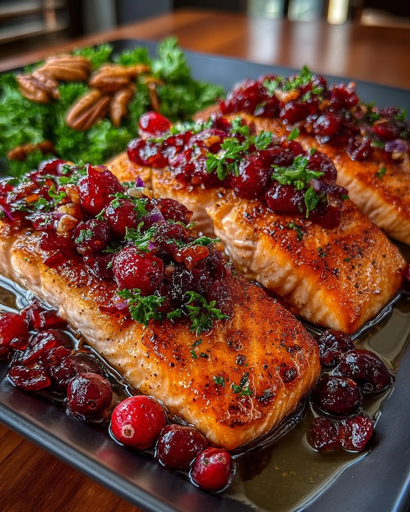 baked salmon cranberry salsa pecans