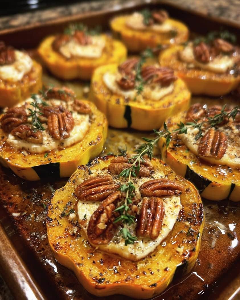 caramelized acorn squash brie pecans
