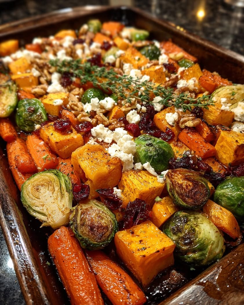 caramelized roasted vegetables feta walnuts