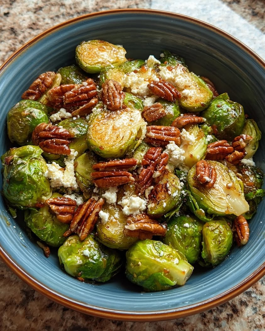 cider roasted brussels sprouts pecans feta