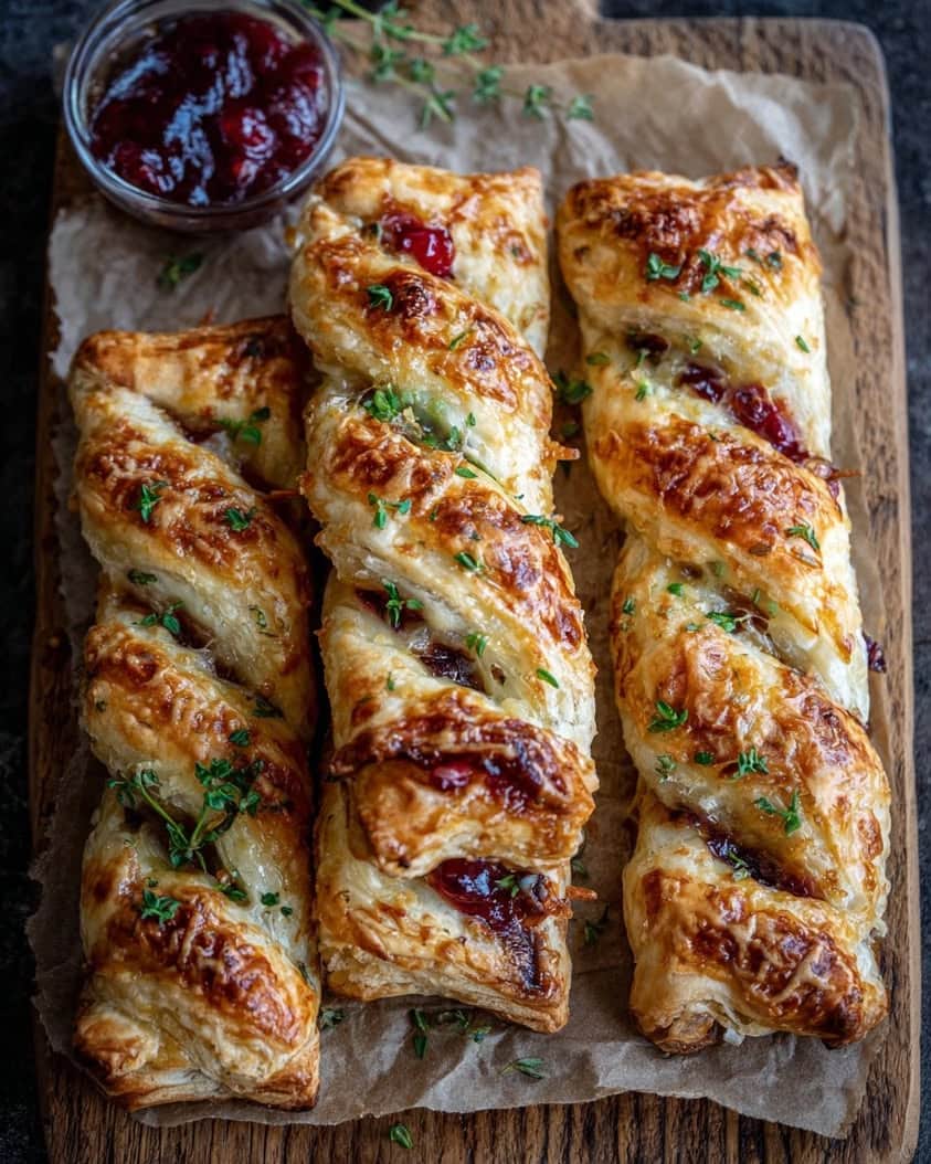 cranberry brie thyme puff pastry twists 1