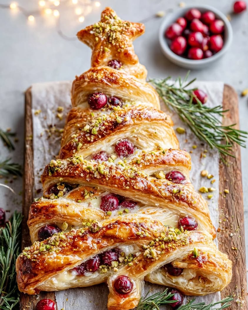 cranberry camembert pistachio pastry tree