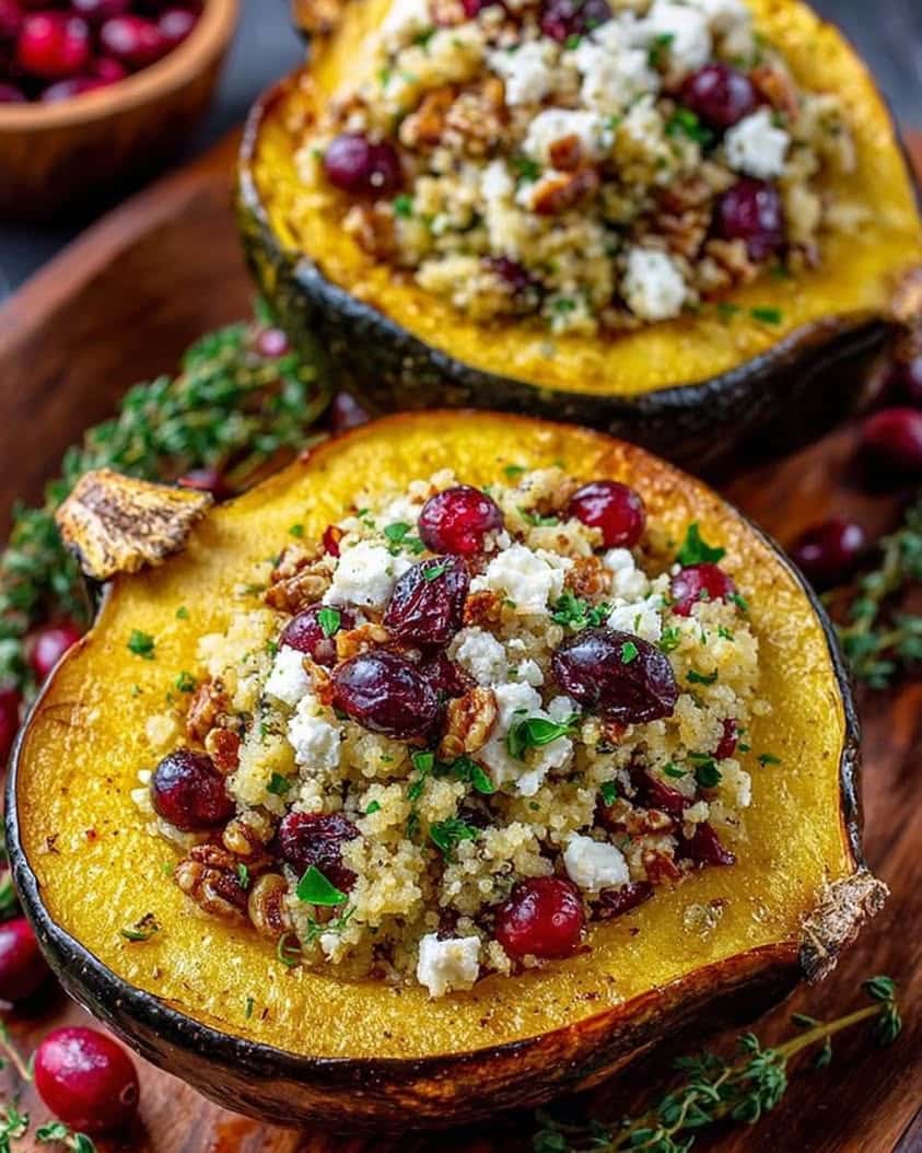 cranberry feta stuffed acorn squash