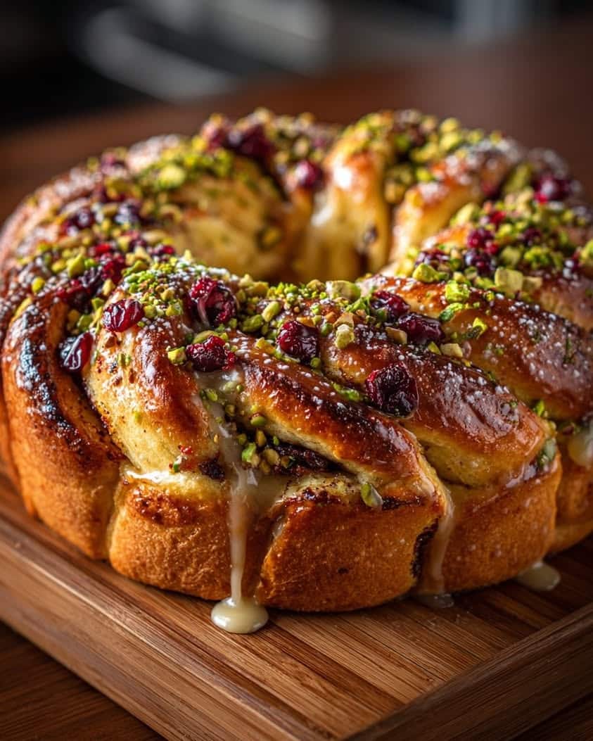 cranberry pistachio babka wreath