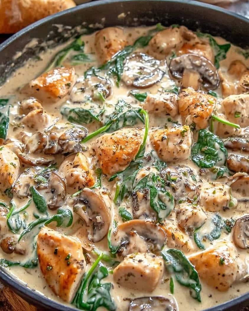 creamy chicken mushroom spinach skillet