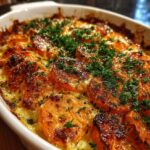 creamy garlic butter sweet potato bake