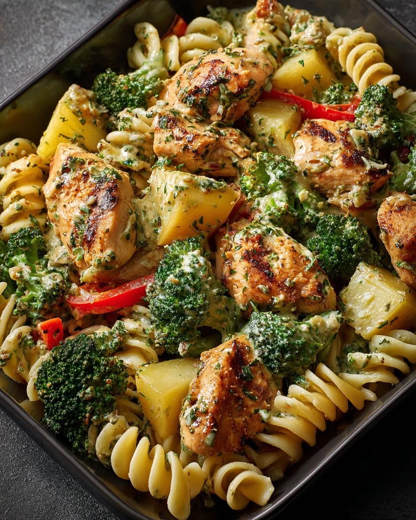 creamy pesto chicken pasta bake