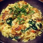 creamy ricotta chicken orzo skillet