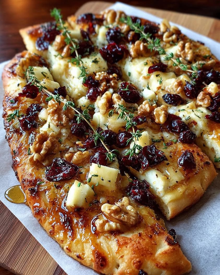 crispy brie cranberry flatbread honey