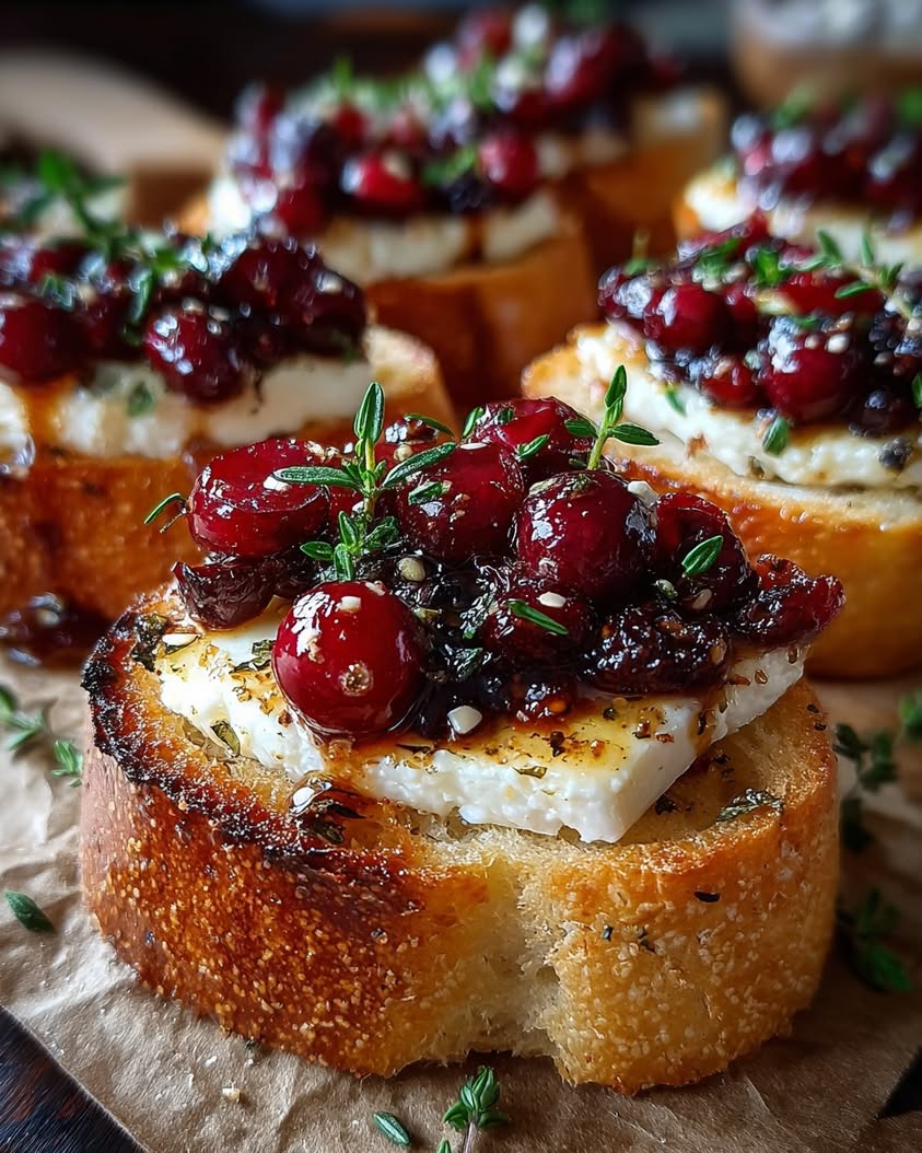 crispy crostini balsamic cranberries brie
