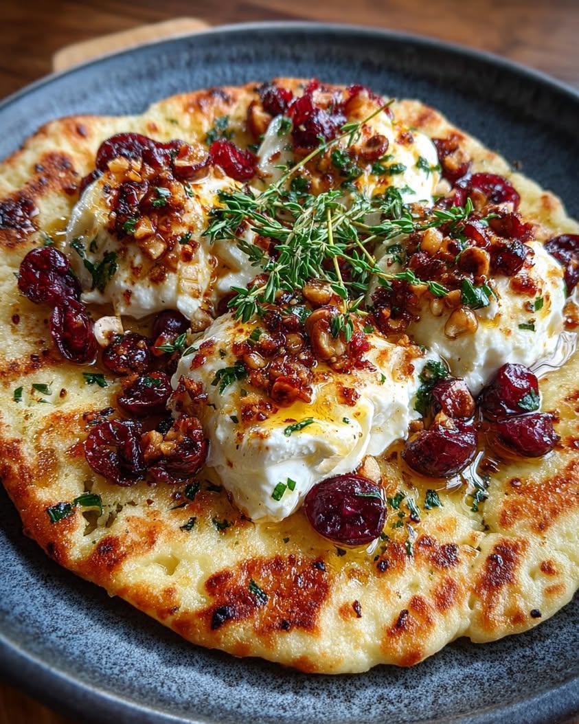 crispy flatbread burrata cranberries honey