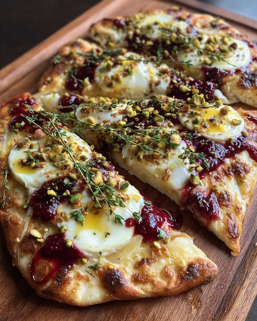 crunchy flatbread brie raspberry glaze