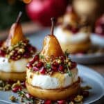 golden caramelized pear burrata towers