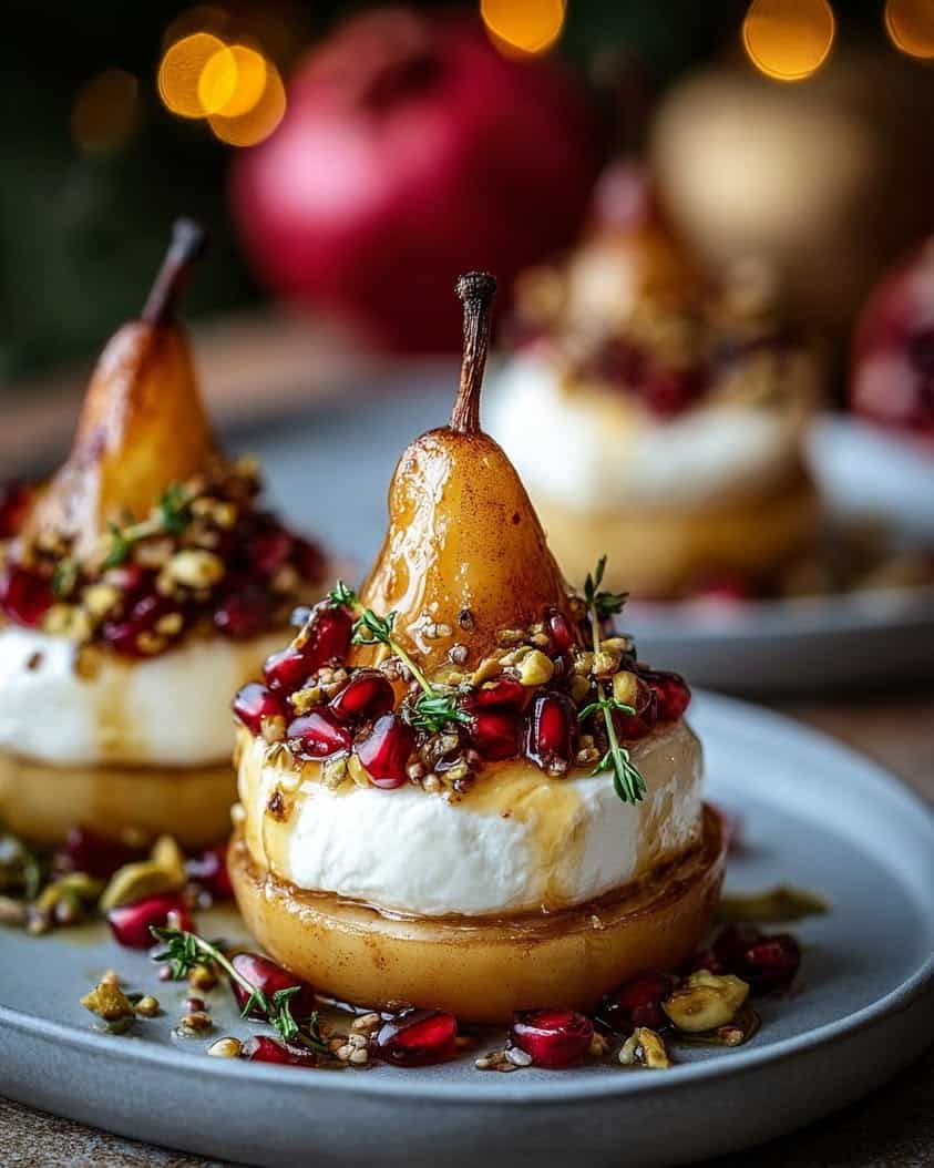 golden caramelized pear burrata towers