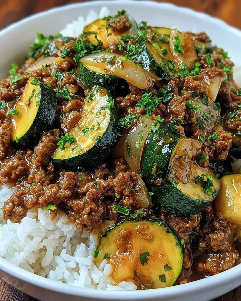 greek beef zucchini rice bowl 1