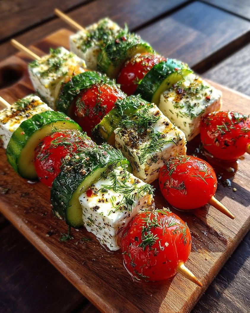 greek feta cucumber bite skewers