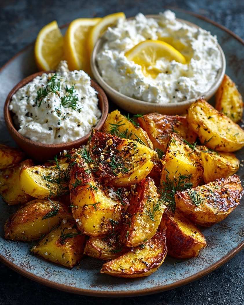 greek roasted potatoes whipped feta