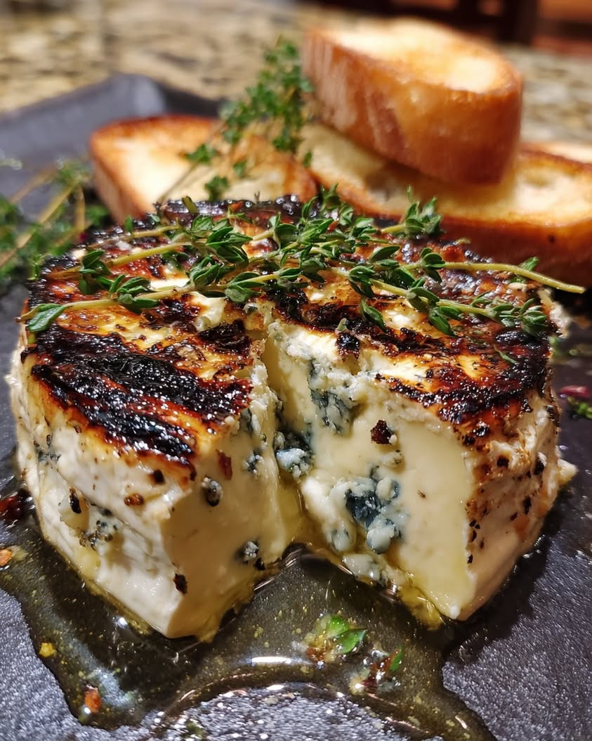 grilled blue cheese thyme garnish