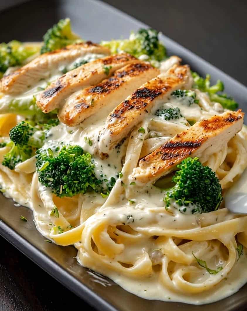 grilled chicken alfredo fettuccine broccoli