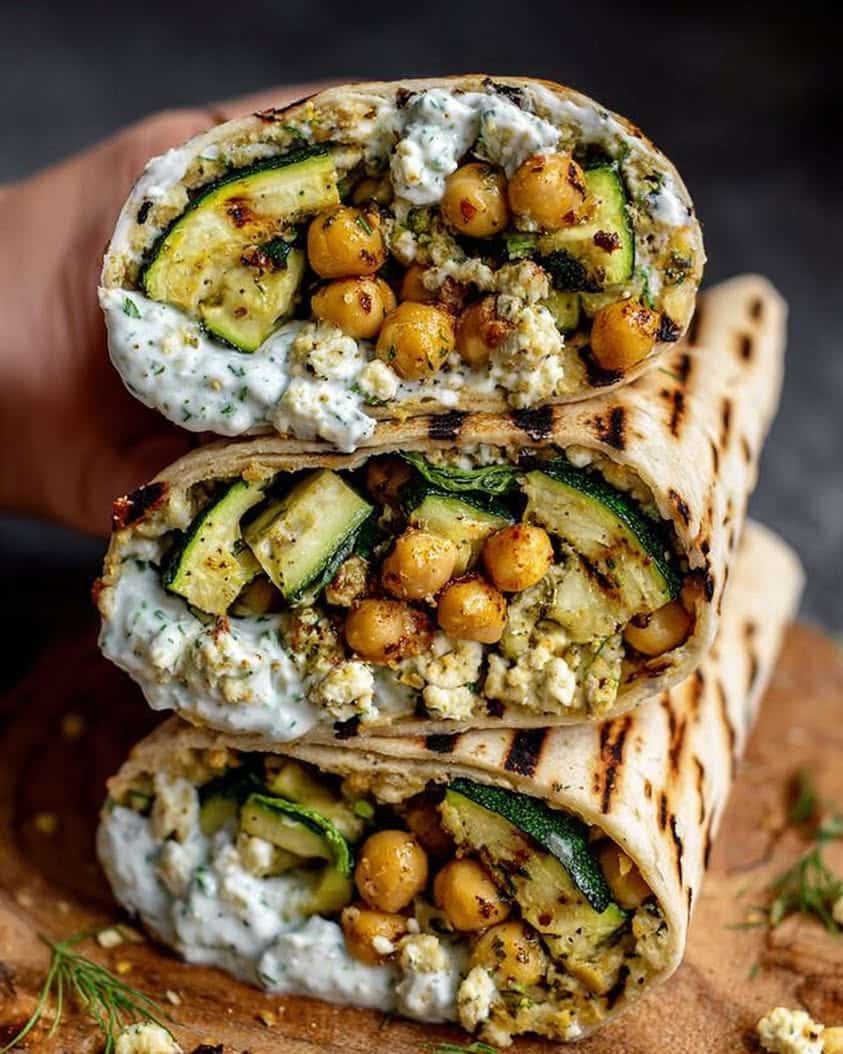 grilled zucchini feta chickpea wrap