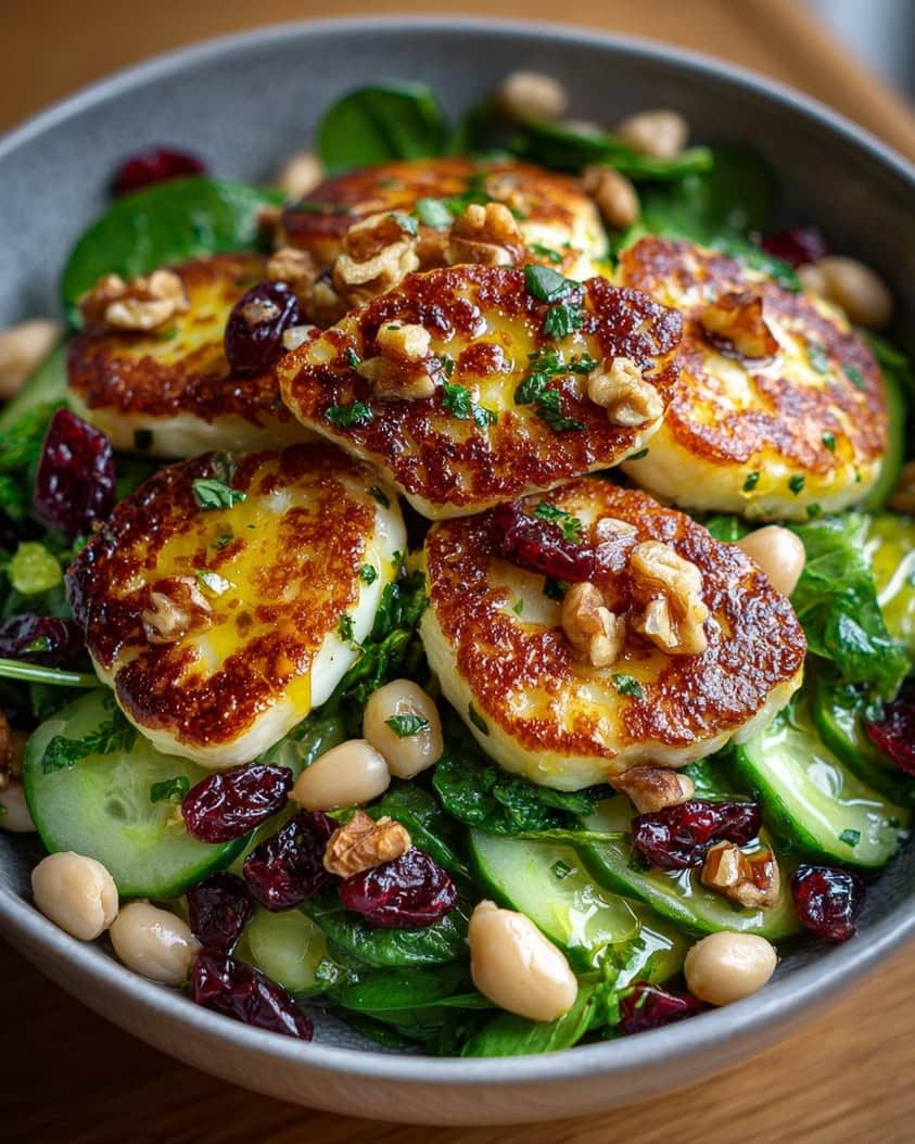 halloumi cranberry butter beans salad