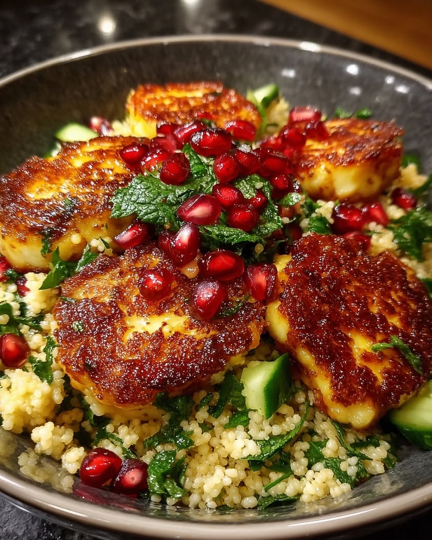 halloumi pomegranate couscous salad 1