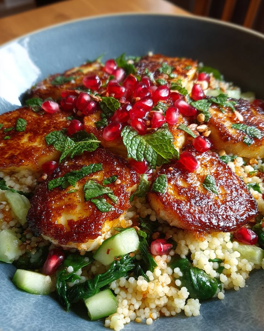 halloumi pomegranate couscous salad