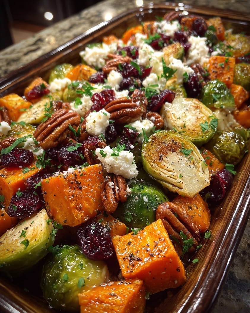 honey roasted sweet potato brussels sprouts