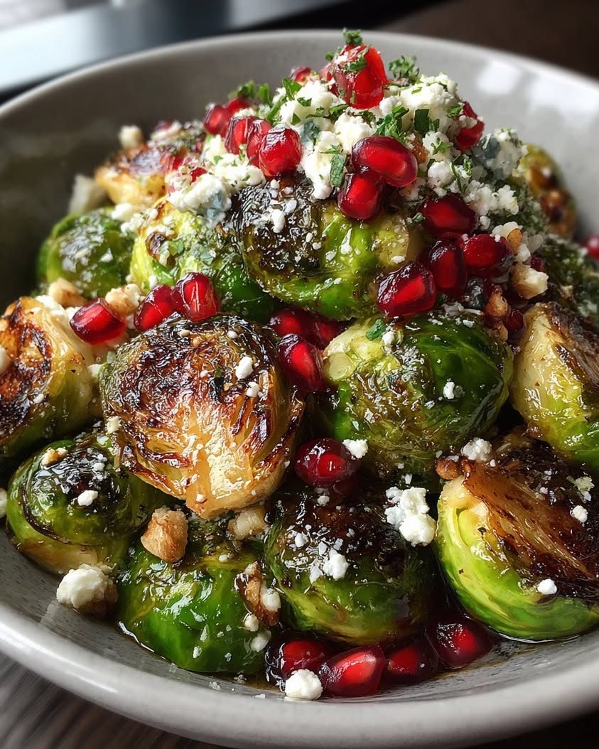 hot honey brussels sprouts pomegranate